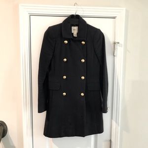 Stunning Navy J Crew wool coat with gold buttons size 00